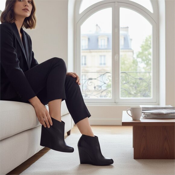 Christian Louboutin Black Leather Wedge Ankle Booties – Size 37 (US 7) - Picture 3 of 8